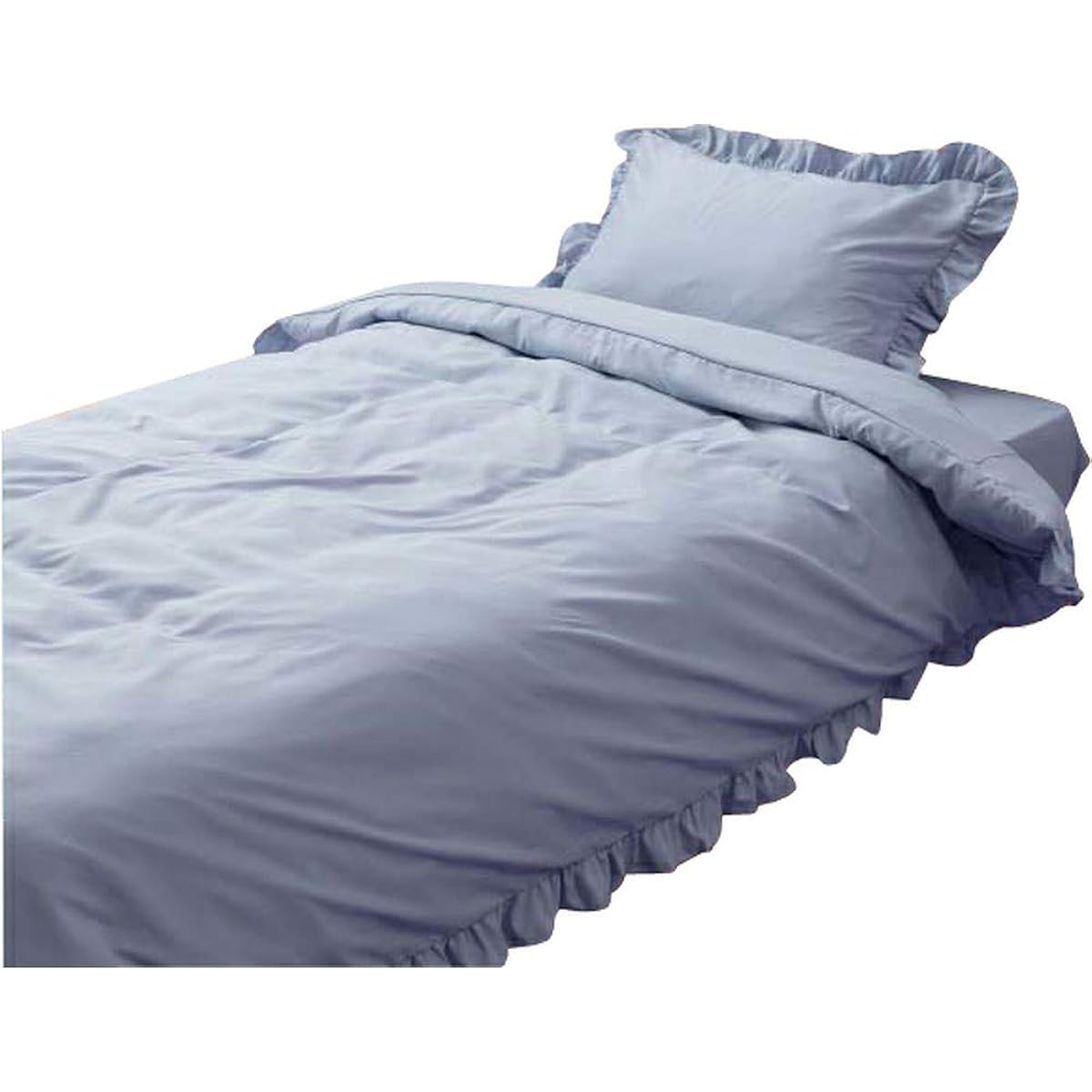 [Set of 3] Iris Plaza Duvet Cover for Double Bed (Duvet Cover, Pillowcase, Fitted Sheet) Washable for All Year Round Ruffle Cover Bedspread Bedding IR-FCD Gray