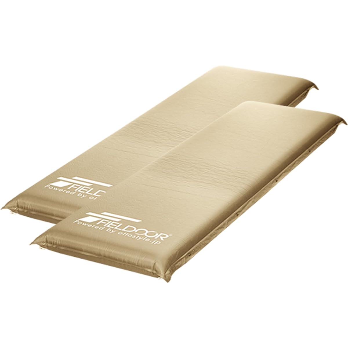 FIELDOOR Car Sleeping Mat 10cm Thick [S Size/Beige] Set of 2 Automatic Inflating Mattress Connectable High Density Urethane Foam Large Valve Air Mat Inflatable Camping Outdoor