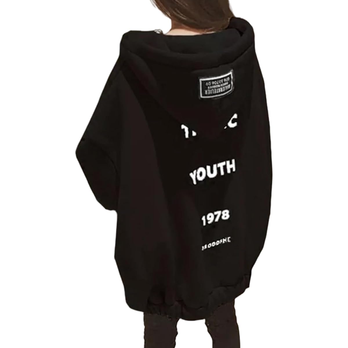 [7-livehouse] Women's Parka, Fleece-lined Outerwear, Top, Large Size, Loose Hooded, Long Parka, Long Sleeve, Sweatshirt, Sweatshirt, Autumn, Winter, Korean Fashion, English Letters, Cute, Stylish, Warm, Traveling, Going Out