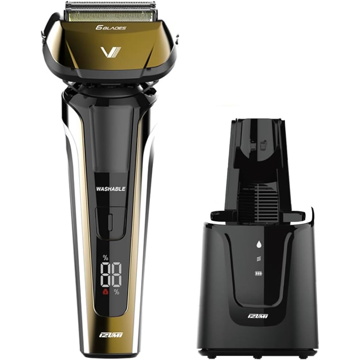 Izumi Seiki IZF-V991-N (Gold) High-end series reciprocating shaver with 6-blade cleaner