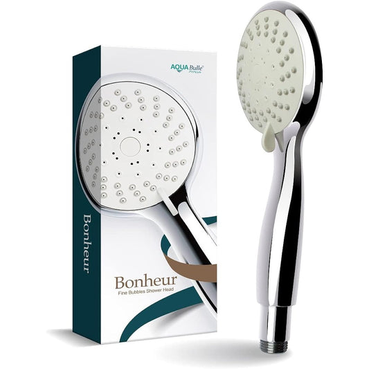 Ultra Fine Bubble Shower Head, Made in Japan, Aquabule Bonheur (Silver), Up to 65% Water Saving, 5 Stage Mode, Scalp Massage, Cleaning, Moisturizing, Warming and Beautiful Skin, Both types of bubbles are produced stably