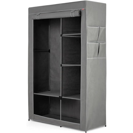 Rayen Wardrobe with Rack, No Tools Required, Easy Assembly, Cloakroom Storage Rack, Large Capacity, Gray W105 x D45 x H161cm