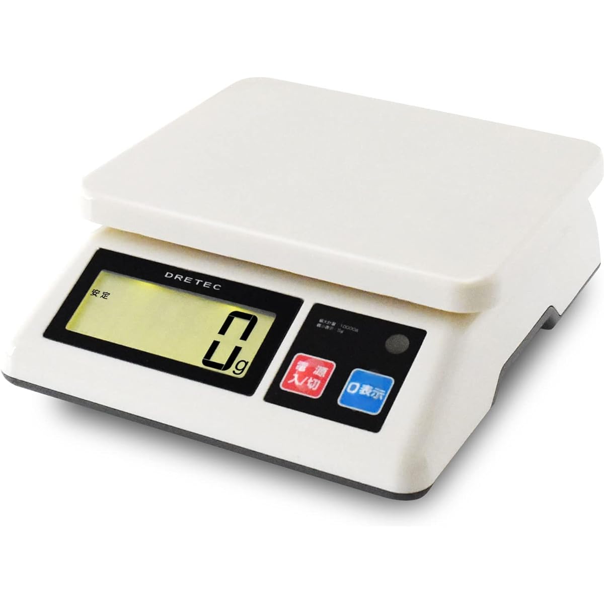 dretec platform scale, commercial scale, compliant with specified measuring instruments, up to 5g increments/10kg, drip-proof (IPX2), horizontally adjustable by foot height, digital scale, kitchen scale, commercial use