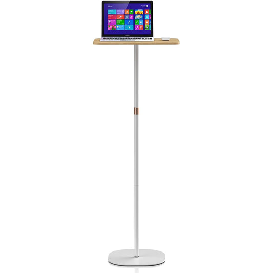 POLESTO Small Floor Standing Desk, Side Table, Bedside Sofa, Bedroom Table, Elevating Desk Table, High Table, Projector Stand, 46cm to 120cm Height Adjustable, Stylish, Easy to Assemble, For Offices, Meeting Rooms, Bedrooms, Paraffin Wood Color