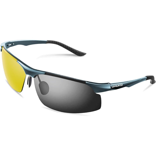 [UHUKO] Photochromic Sunglasses, Night Brightness Polarized Sunglasses [Day and Night Use/Rapid Dimming/UV Protection/Ultra Lightweight] UV Sensing Photochromic Lens Sports Sunglasses UV400 Fishing, Golf, Rain, Cloudy, Snow, Baseball, Night Driving, Driv