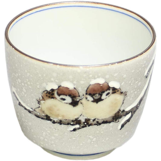 Toshito Nakamura Kutani ware Guinomi Snow Sparrow T-234 Porcelain Made in Japan