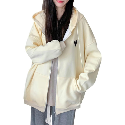 [JIYUTOR] Women's Parka, Long Sleeve, Zip Parka, Loose, Hooded, Pocket Jacket, Spring, Autumn, Outerwear, Loose Sweatshirt, Cute