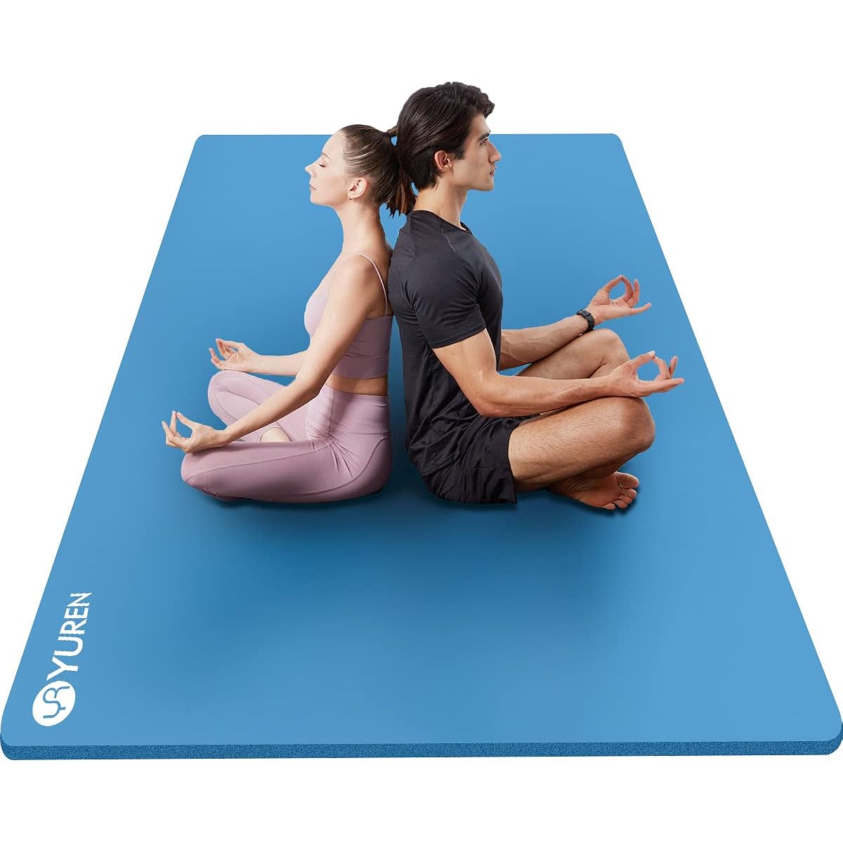 YUREN Yoga Mat, Large Size, Thick 15mm, Wide, 200*130cm, High Density Nitrile Rubber, Sound and Vibration Isolation, Muscle Training, Yoga, Training, Exercise Mat, Parents and Children, Beginners, Storage Bag, Storage Band Included