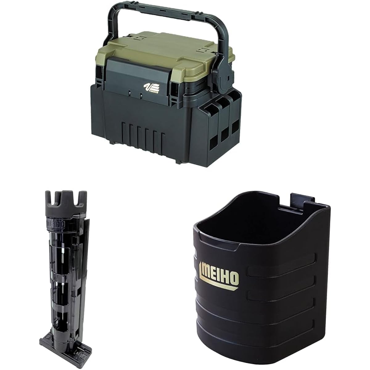 [Set purchase] MEIHO VS-7055N VS-7055N + MEIHO Polycarbonate Rod Stand BM-250 Light Clear Black x Black + MEIHO Hard Drink Holder BM Black