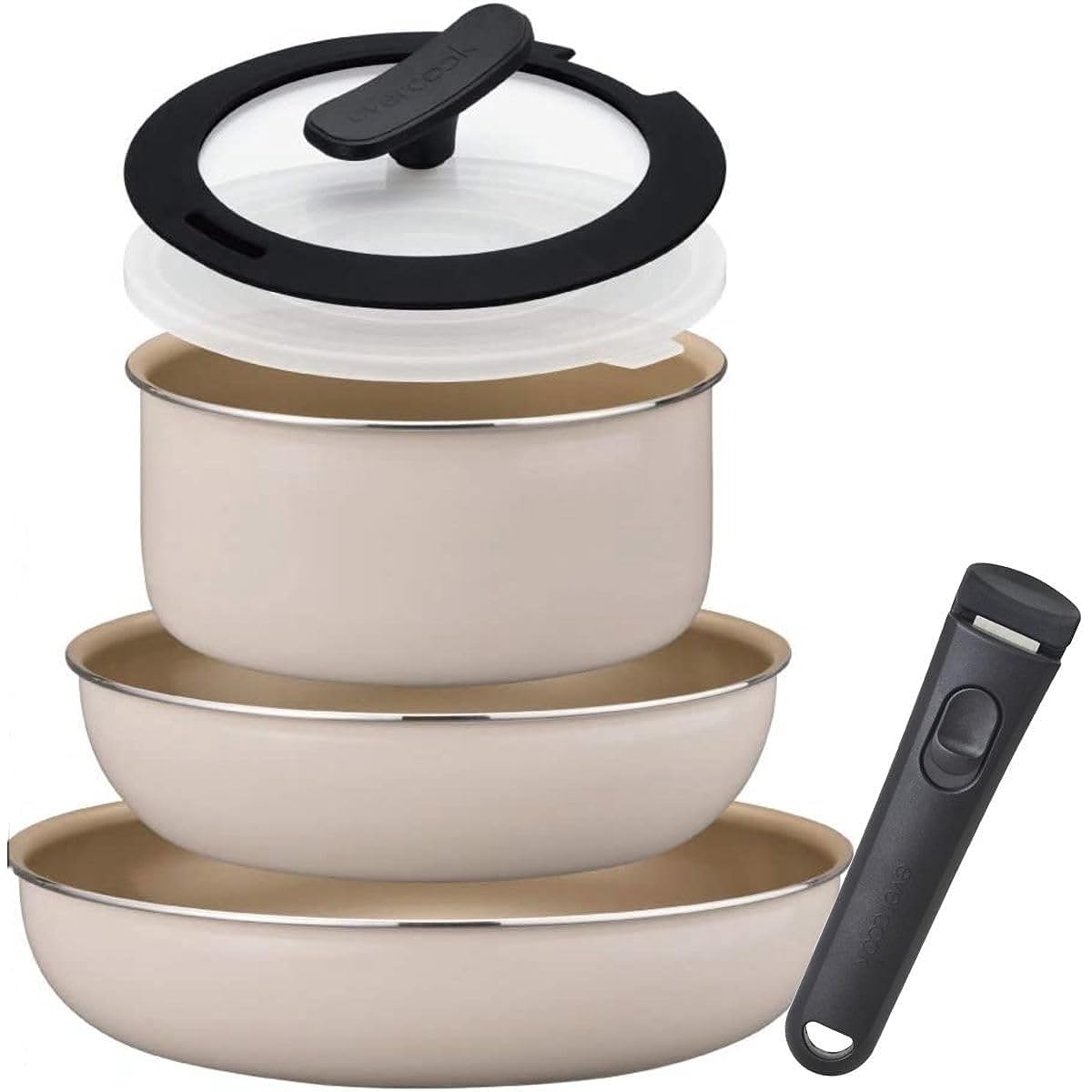 Evercook Frying Pan Set, 6 Piece Set, Detachable, IH Compatible, Ivory Doshisha