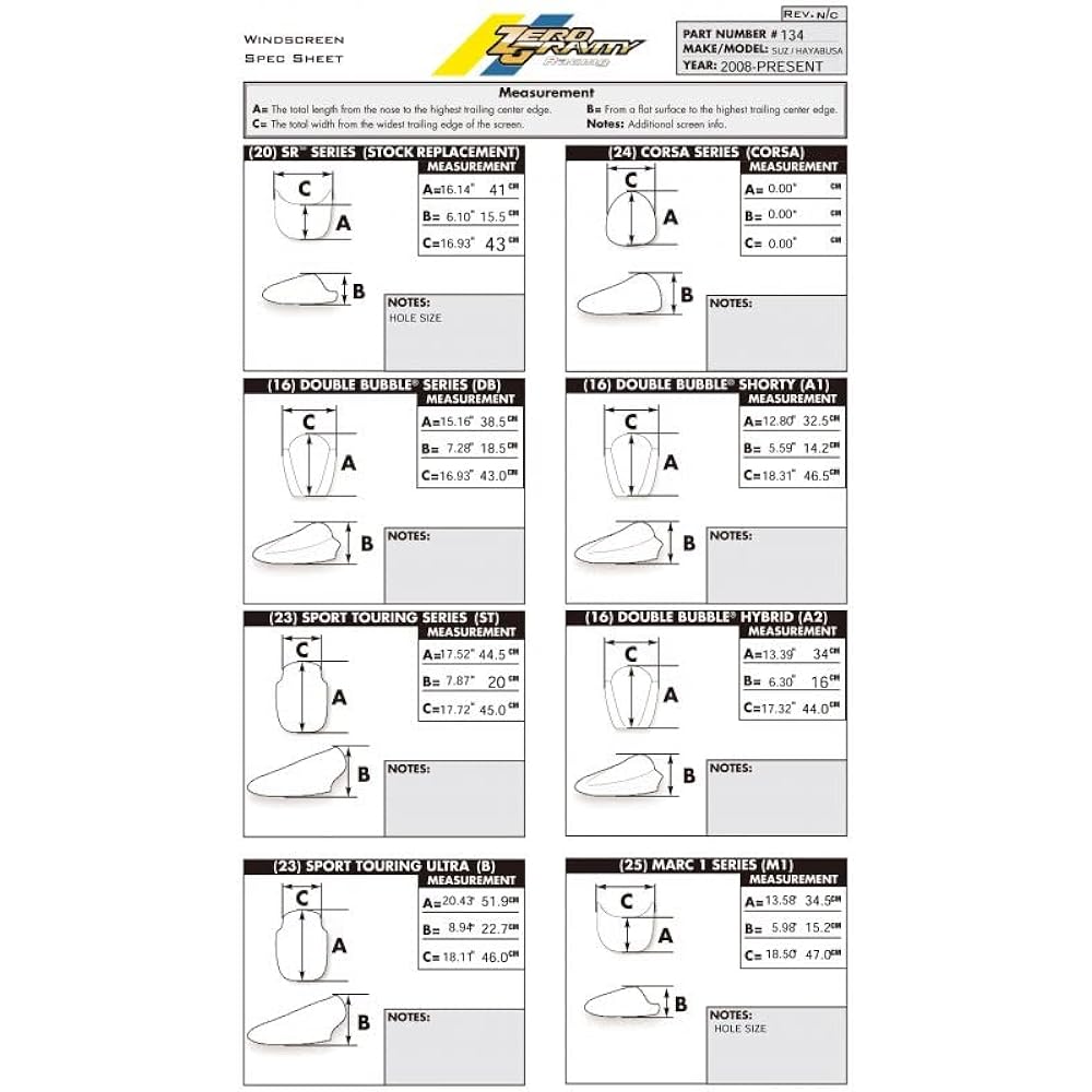 ZERO GRAVITY Bike Screen Double Bubble (Short) Smoke SUZUKI GSX1300R '08 ~ '19 SUZUKI GSX1300R (ABS) '08 ~ '19 16134A102