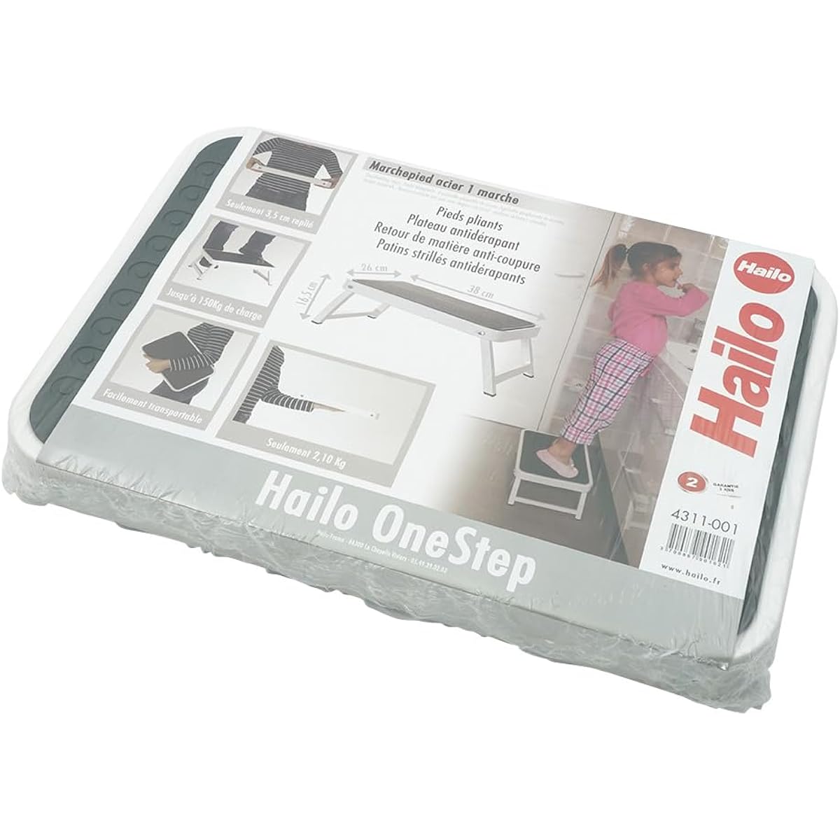 Hailo [One Step 60098] Mini Stepladder Space Saving Foldable Compact Stepladder White Size when used: W38 x D26 x H16cm Size when stored: W38 x D26 x H3.5cm