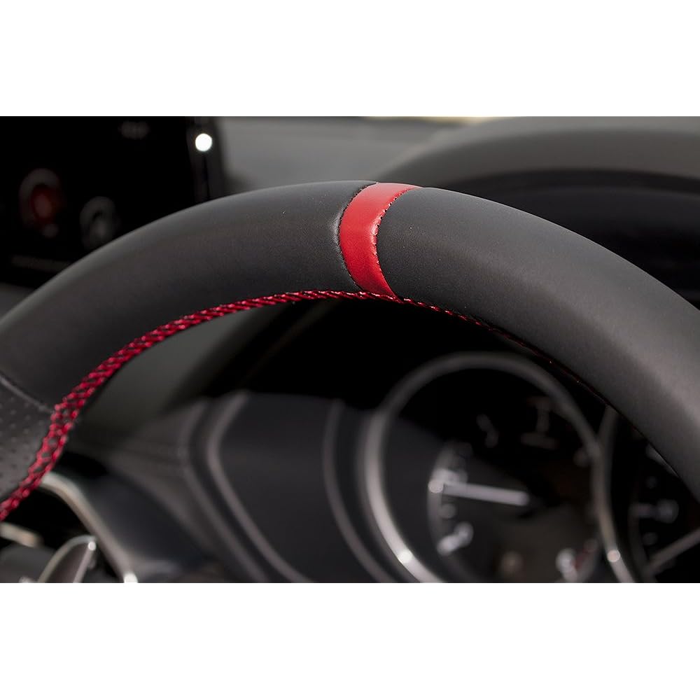 KENSTYLE Original Steering Wheel MD03 Mazda Demio (DJ Series) 2016/11~ Black Leather/Red Line (Red Stitch) All Nappa Leather Mazda 2 Steering Wheel MD03