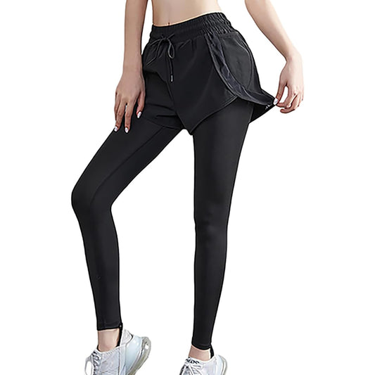 [HABILLÉ] Sportswear, Yoga Pants, Leggings with Shorts to Hide Your Buttocks, Bottoms, Running, Training, Muscle Training, Yoga, Walking, Spats, Integrated Type (2 Colors/4 Sizes)