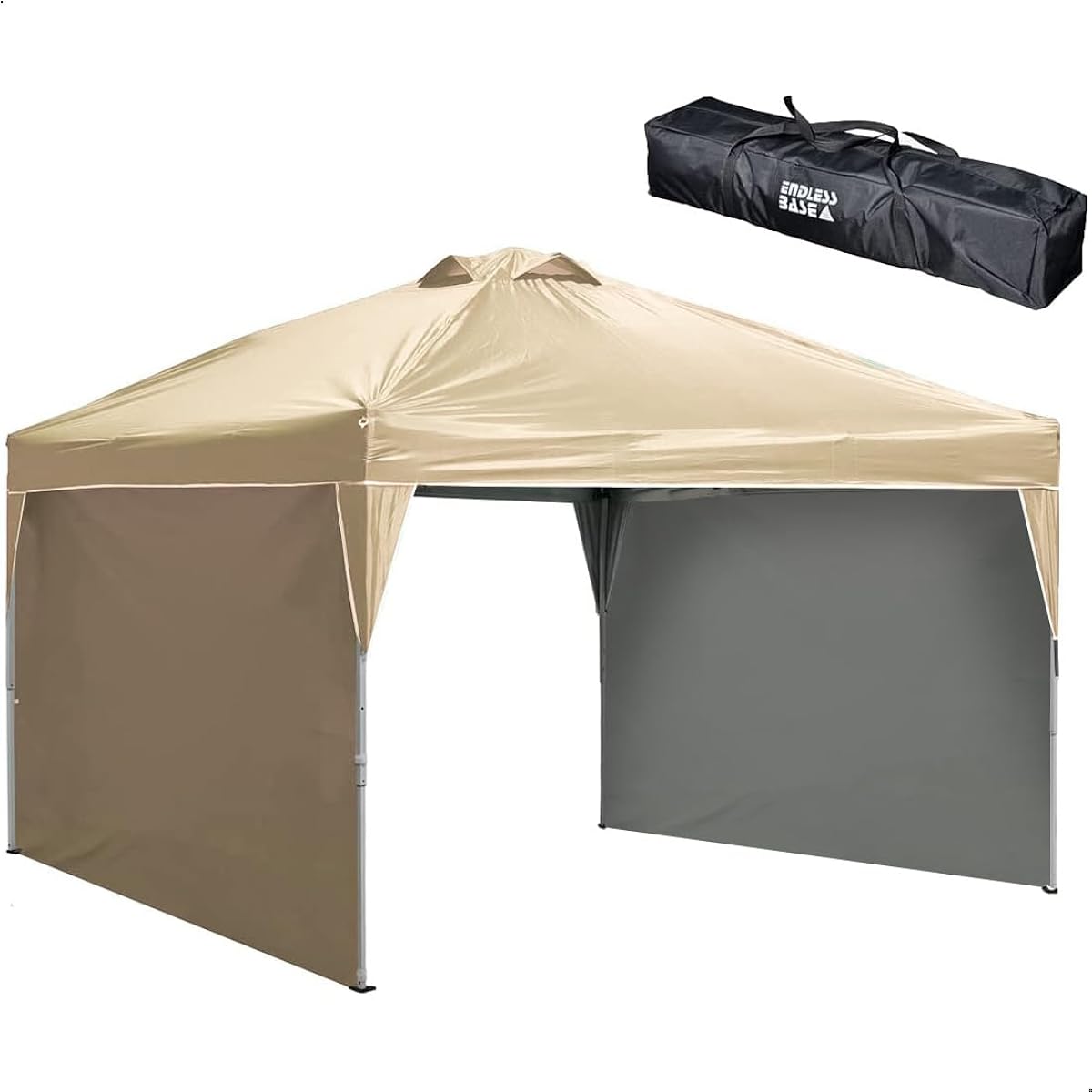 ENDLESS BASE Tent Tarp [Easy to assemble! ] One-touch 2m x 2m with 2 side sheets, outdoor, water resistant, UV protection, 3-level adjustment, tarp tent with dedicated storage case, sand beige 19000050 (81180)