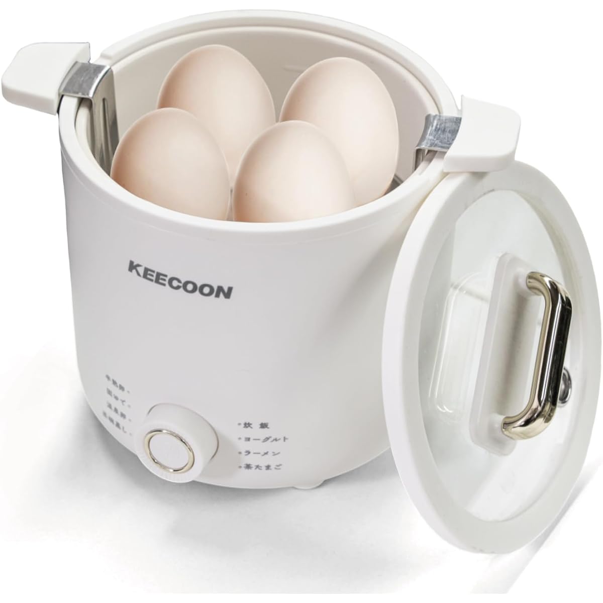 KEECOON boiled egg maker, Egg Meister, steam cooker, rice cooker, 1 cup, electric pot, for one person, egg steamer, hot spring eggs, hard-boiled, soft-boiled eggs, steamed egg custard, ramen, yogurt, easy dishes, for one person, omelets, steamed dishes,