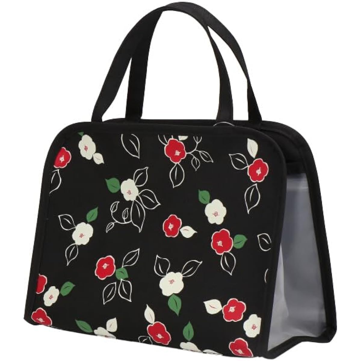 [Styleneo] Spa Bag, Hot Spring Bag, Kyoto Design, Zipper, Pocket Included, Mesh Fabric, Bottom Design, Japanese Style, Hot Spring Pouch (Camellia Black)