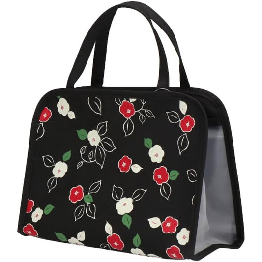 [Styleneo] Spa Bag, Hot Spring Bag, Kyoto Design, Zipper, Pocket Included, Mesh Fabric, Bottom Design, Japanese Style, Hot Spring Pouch (Camellia Black)