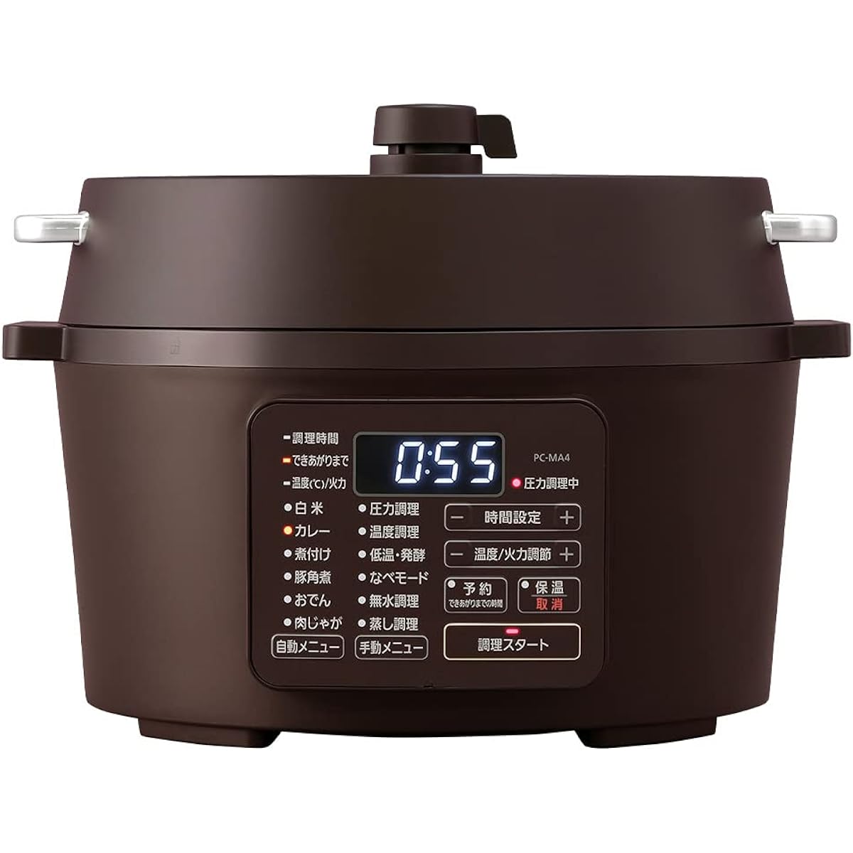 Iris Ohyama Electric Pressure Cooker, 4L, For 3 to 4 People, Low Temperature Cooking, Tabletop Pot, Reservation Function, Recipe Book Included, Cacao Brown PC-MA4-T