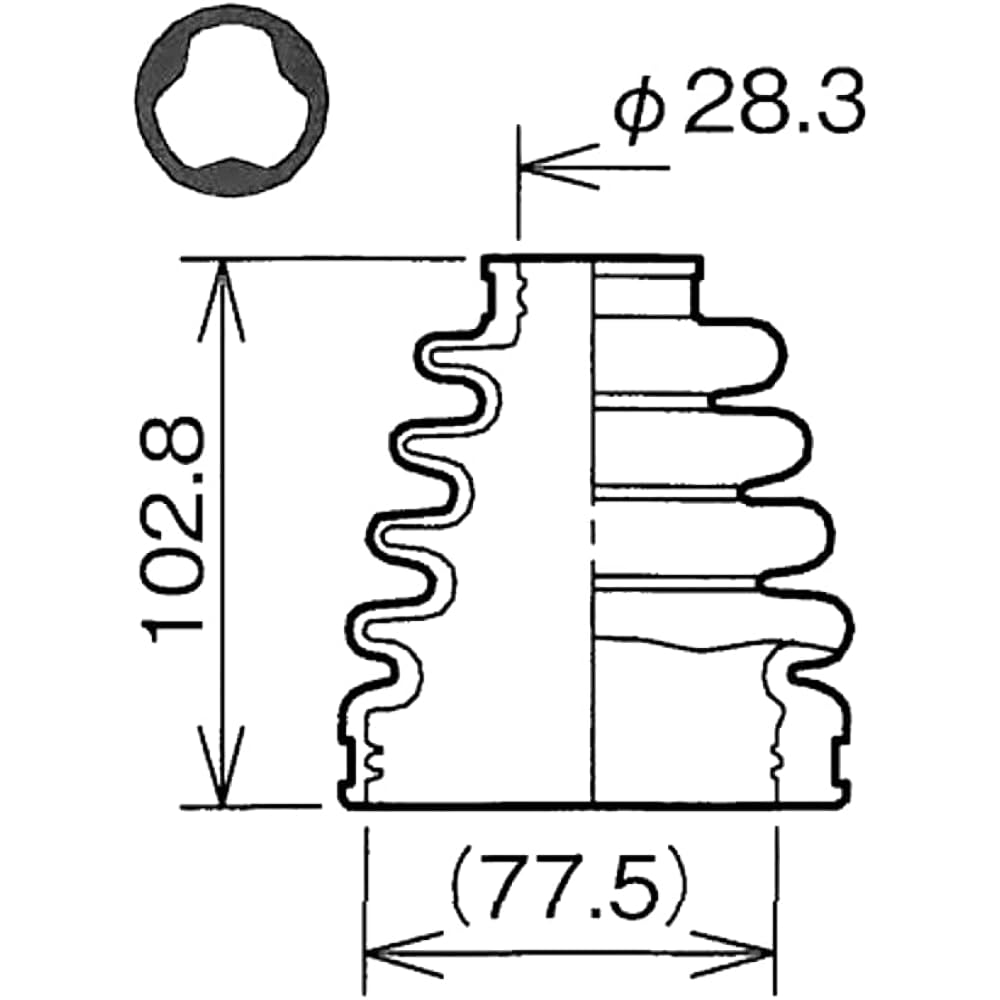 Speasy Drive Shaft Boots BAC-TA02R Height 102.8mm, Large diameter 77.5mm, Small diameter 28.3mm