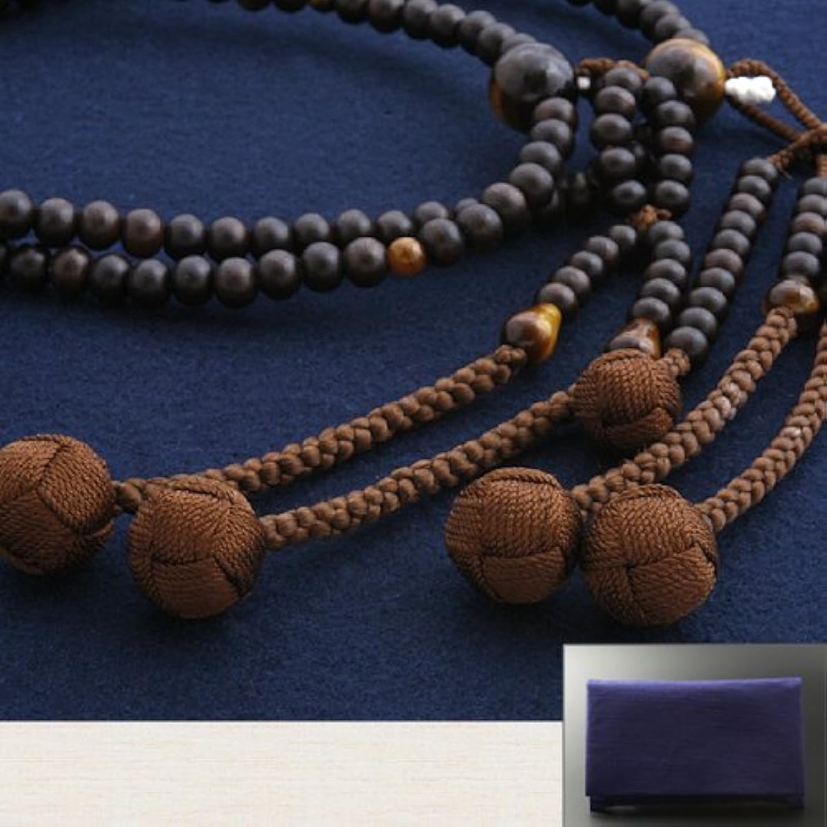 Kyoto Buddhist Altar Hayashi Prayer Beads Nichiren Buddhism Shakuni Ebony (raw sawn) with Tiger Eye Stone (for men) Formal Official [Tiger Eye] [Bead Bag Set] SM-055 Kyoto Prayer Beads