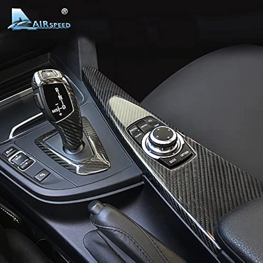 Airspeed BMW Dedicated Multimedia Panel Cover, F30, F31, F32, F34, F36, F80, F82, Real Carbon, Carbon Fiber, Seat Interior Parts Seal, Specially Designed Interior Panel, Double-Sided Protective Cover, Black