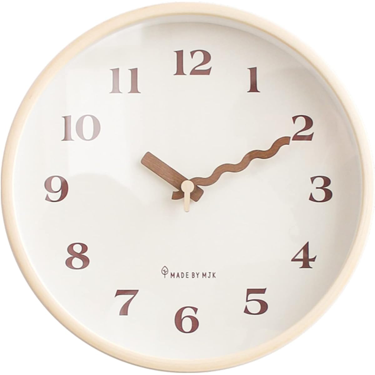 §BOMU-TECH∞BOMU Wall Clock, Natural, Wooden Frame, Scandinavian Design, Stylish, Popular, Quiet, Wall Clock, Round, Continuous Second Hand, Creative Wave Shape, Solid Wood Hand, Capital Letters, Easy to Read, Living Room Interior, Housewarming Gift (12 i
