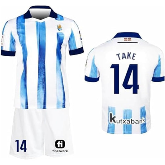 [Farstyle] 23-24 Real Sociedad Home Junior Soccer Uniform Takefusa Kubo Uniform Number 14 TAKE Adult and Children's Practice Wear Sports Shirt Top and Bottom Set