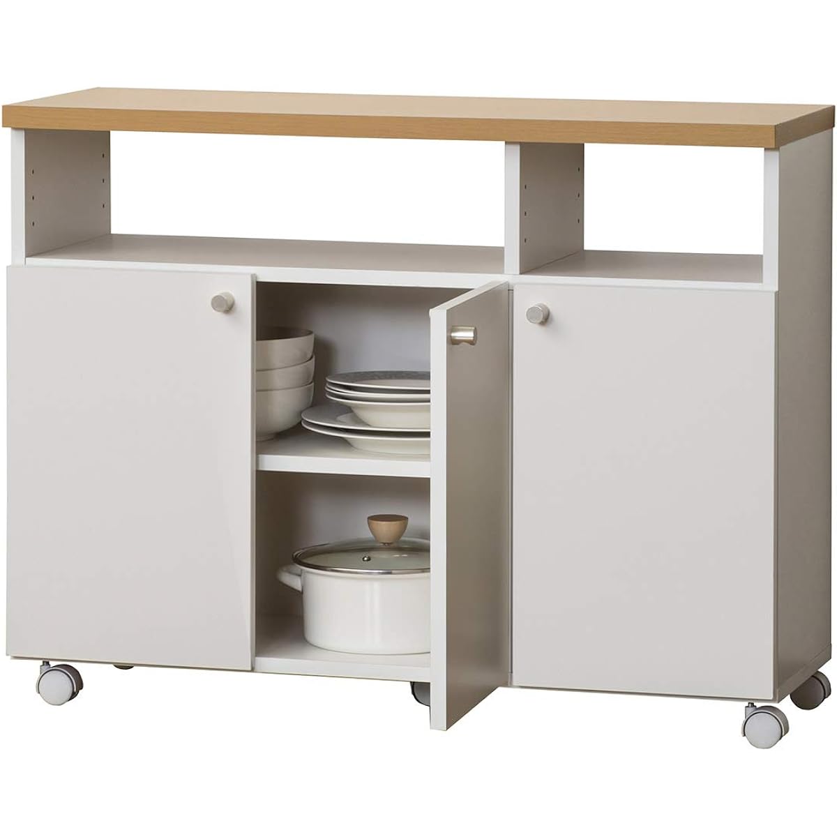 Kuroshio Kitchen Rack White Width 90cm Smart Wagon 90 KD with Casters Stylish Slim 040161