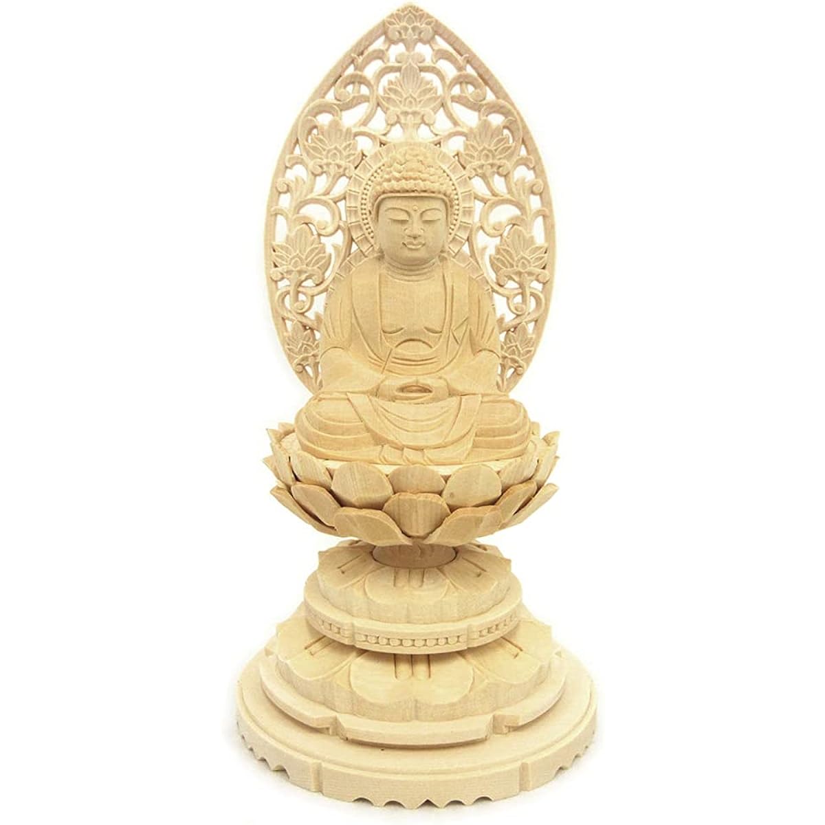 Kurita's special Buddha statue [Tathagata] Shaka Nyorai seated statue 2.0 dimensions (total height 18.5 cm, width 10 cm, depth 9 cm) High quality wood carving made of cypress wood Grass light round stand 5312