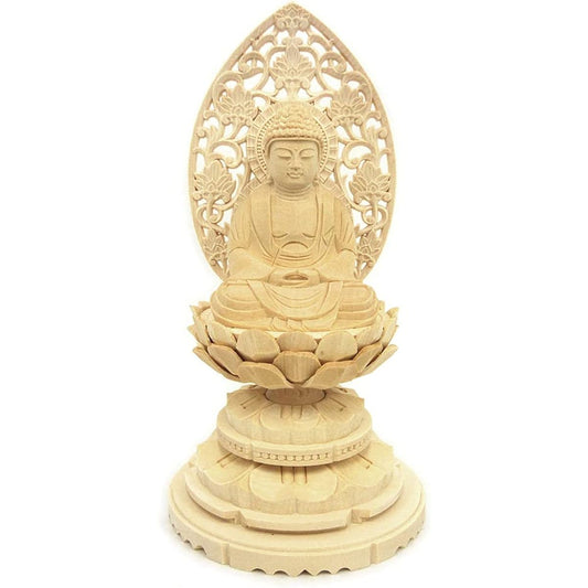 Kurita's special Buddha statue [Tathagata] Shaka Nyorai seated statue 2.0 dimensions (total height 18.5 cm, width 10 cm, depth 9 cm) High quality wood carving made of cypress wood Grass light round stand 5312