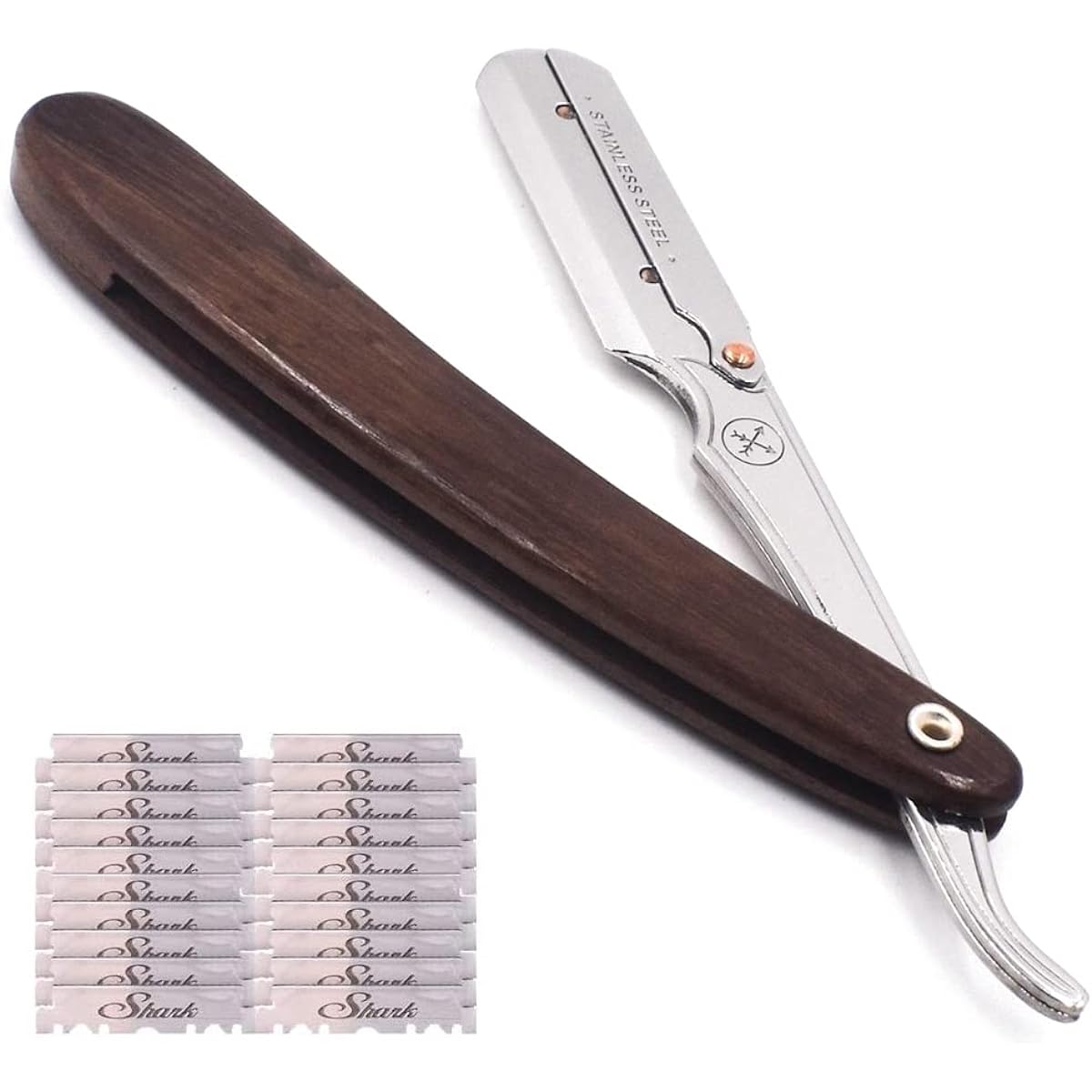 Parker Razor Professional Replacement Blades Set of 20 Japanese Instruction Manual Included (Length: 14 cm/Weight: 45g) Razor/Compact/Foldable (Sheesham Wood Wooden Handle)