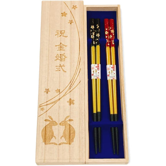 Couple chopsticks, Kinmaizakura, black, red, dishwasher safe, with design paulownia box and wrapping, gift for golden wedding anniversary, parents, wedding anniversary, gift, chopsticks [146]