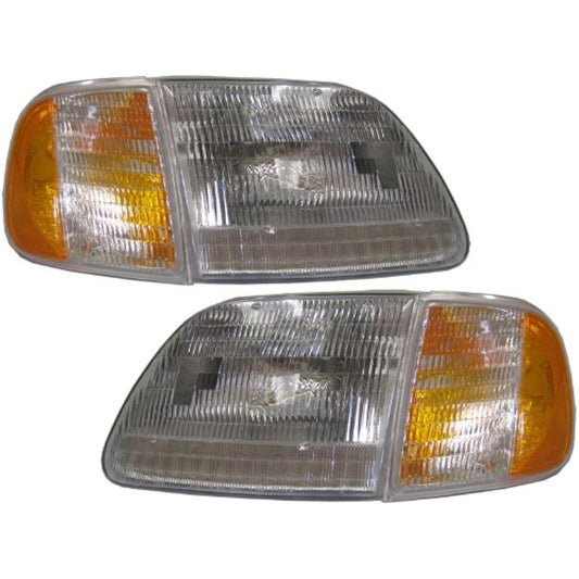 HEADLIGHTSDEPOT Fit FORD EXPEDITION F-150 with a left driver and right assistant side headlight with side headlights.