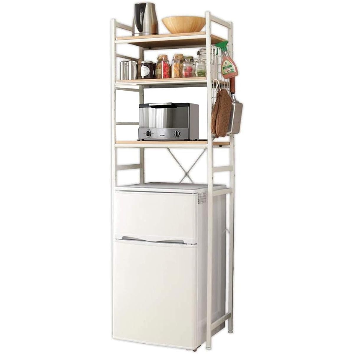 Iris Plaza Refrigerator Rack 3 Tiers Width 59.5 x Depth 41 x Height 180.5cm Kitchen Storage Natural a) White