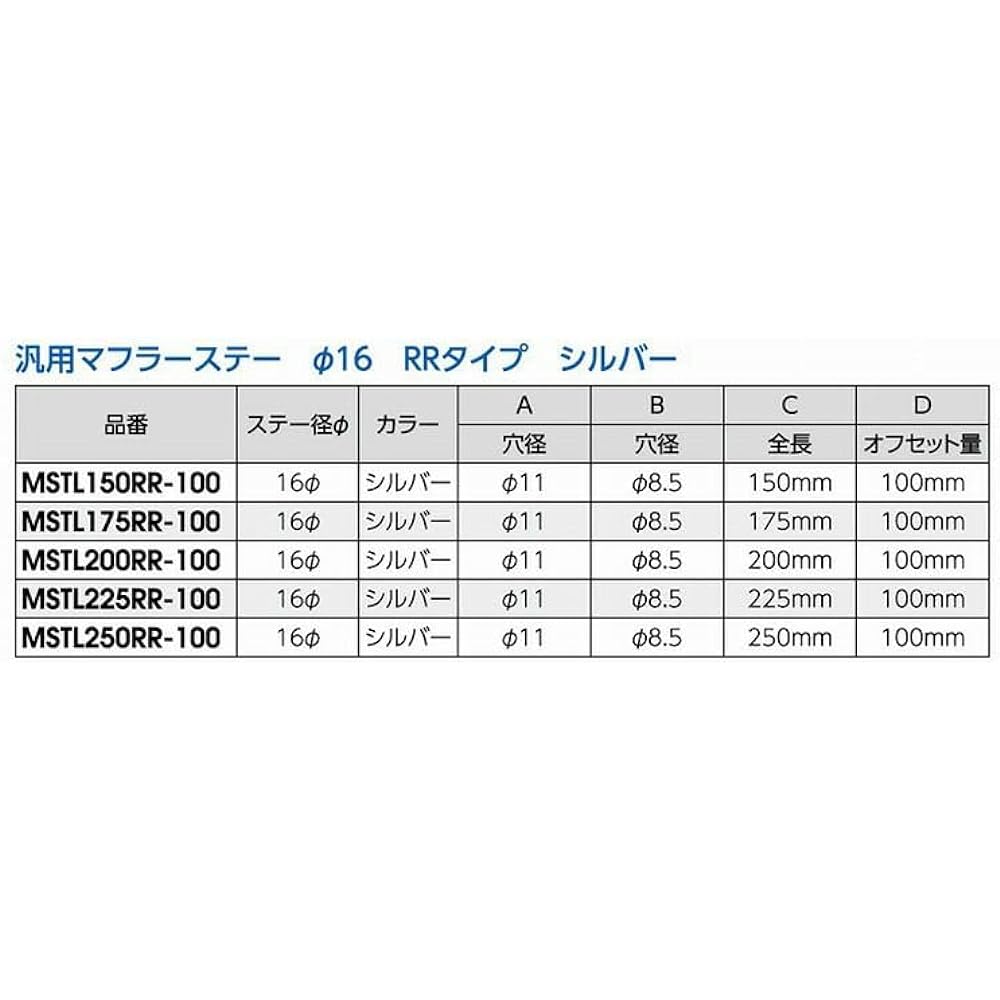 Nankai MSTL225RR-100 Universal Muffler Stay ?0.6 inches (16 mm), RR Type Silver