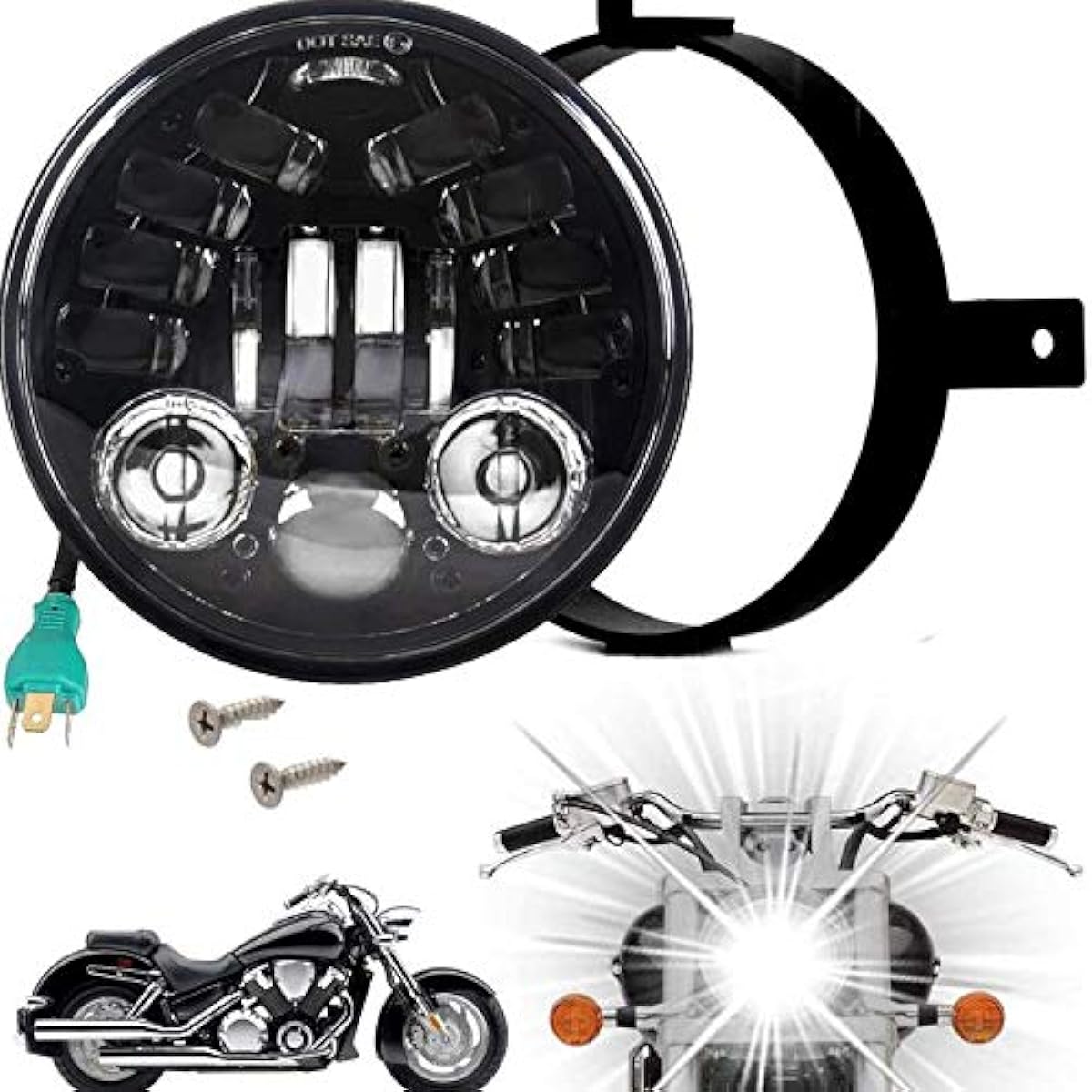 EAGLE LIGHTS 5.75 inch LED Head Light Kit Kit Bonda VTX Bracket and Plug with Bracket 2002-2008 VTX 1800, VTX 1300 compatible