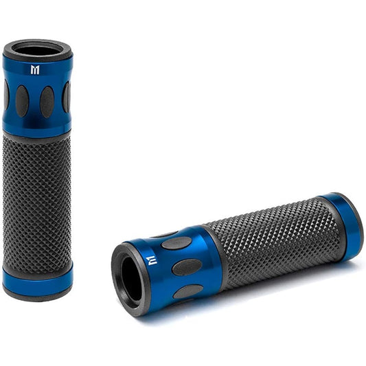 Hand grip for motorcycles 7/8 inch bar blue -aluminum treatment aluminum