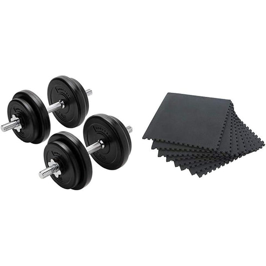 Bodytech PE Coated Dumbbell Variable 20kg Set (10kg x 2 pieces) BTST91TL001 &  Joint Mat Training/Exercise Joint Mat Thickness 10mm High Hardness Cushion 45cm x 45cm size x 8 pieces BTS91CM001 [Set purchase]