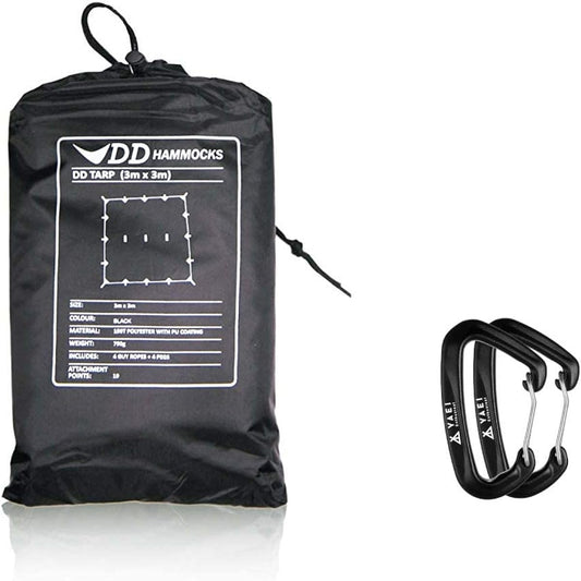 DD Tarp Tarp 3x3 [Direct wholesale from British manufacturer] High breaking strength with carabiner (olive green)