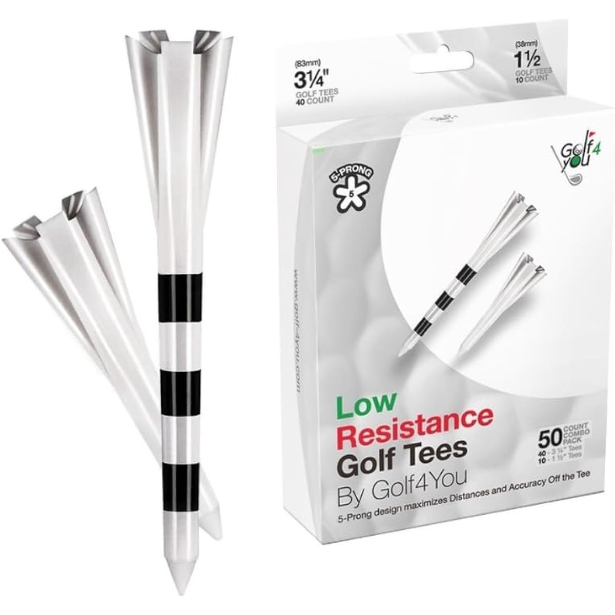 Premium Plastic Golf Tees, 5 Prongs, Total Length 83 and 38mm 50 Units, Reduce Friction and Side Spin, Golf Accessories Low Friction Golf Tees 5 Prong