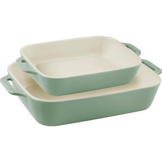 staub "Rectangular Dish (20 x 16 cm / 27 x 20 cm) 2 Piece Set Eucalyptus" Ceramic Set Gratin Dish Oven Microwave Safe [Authorized Japanese Product] Ceramic Eucalyptus color Dish Z1022-772