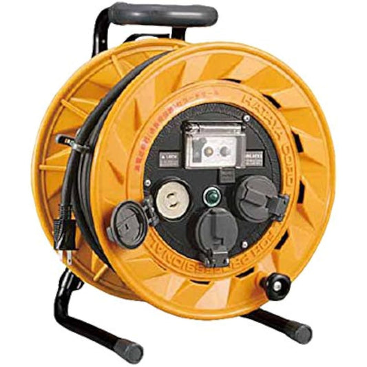 HATAYA Cord Reel for Indoor Use, 100V Type, Insulating Resin Drum, Cord 30m, Thickness 2.0㎟, Earth Leakage Breaker, Built-in Temperature Sensor (Wire Melt Prevention Function), 2P (Preventing Wire Melting), 3 Outlets, Outlet Dustproof Cap, Built-in Pilot