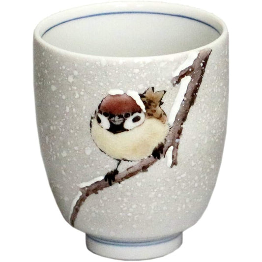 Toshito Nakamura Kutani ware Teacup Snow Sparrow T-278 Porcelain