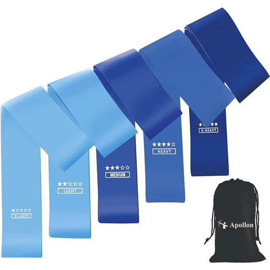 [Apollon] Rubber Tube Training Tube Training Band Home Exercise Set of 5 with Storage Pouch (Blue)