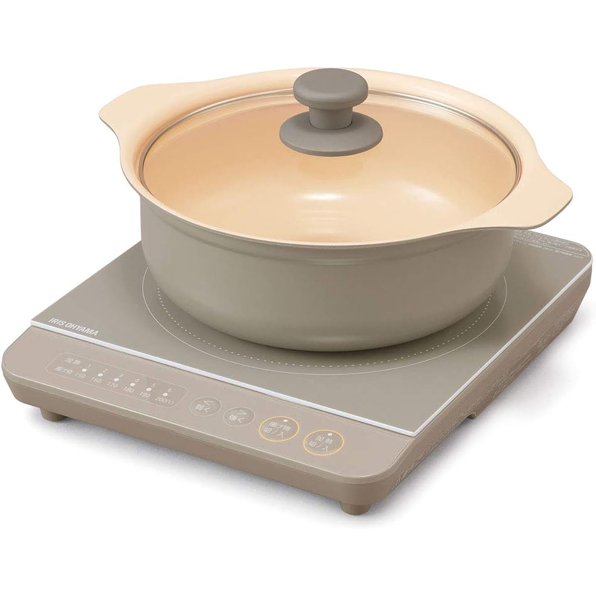 Iris Ohyama IH Stove 1 Burner IH Cooking Heater Pot Set Tabletop 1400W Brown IHKP-T3724-T