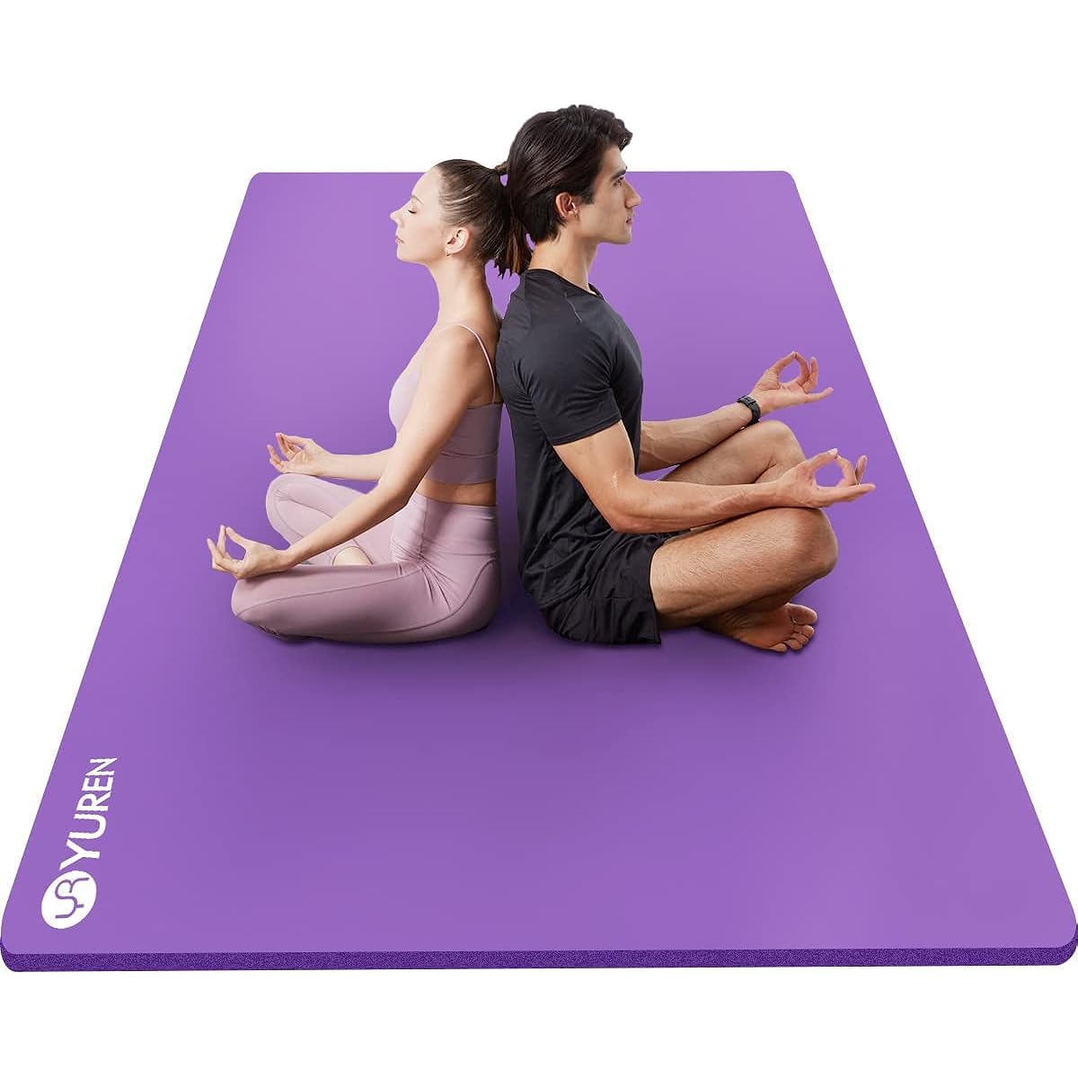 YUREN Yoga Mat, Large Size, Thick 15mm, Wide, 200*130cm, High Density Nitrile Rubber, Sound and Vibration Isolation, Muscle Training, Yoga Training, Exercise Mat, Parents and Children, Beginners, Storage Bag, Storage Band Included