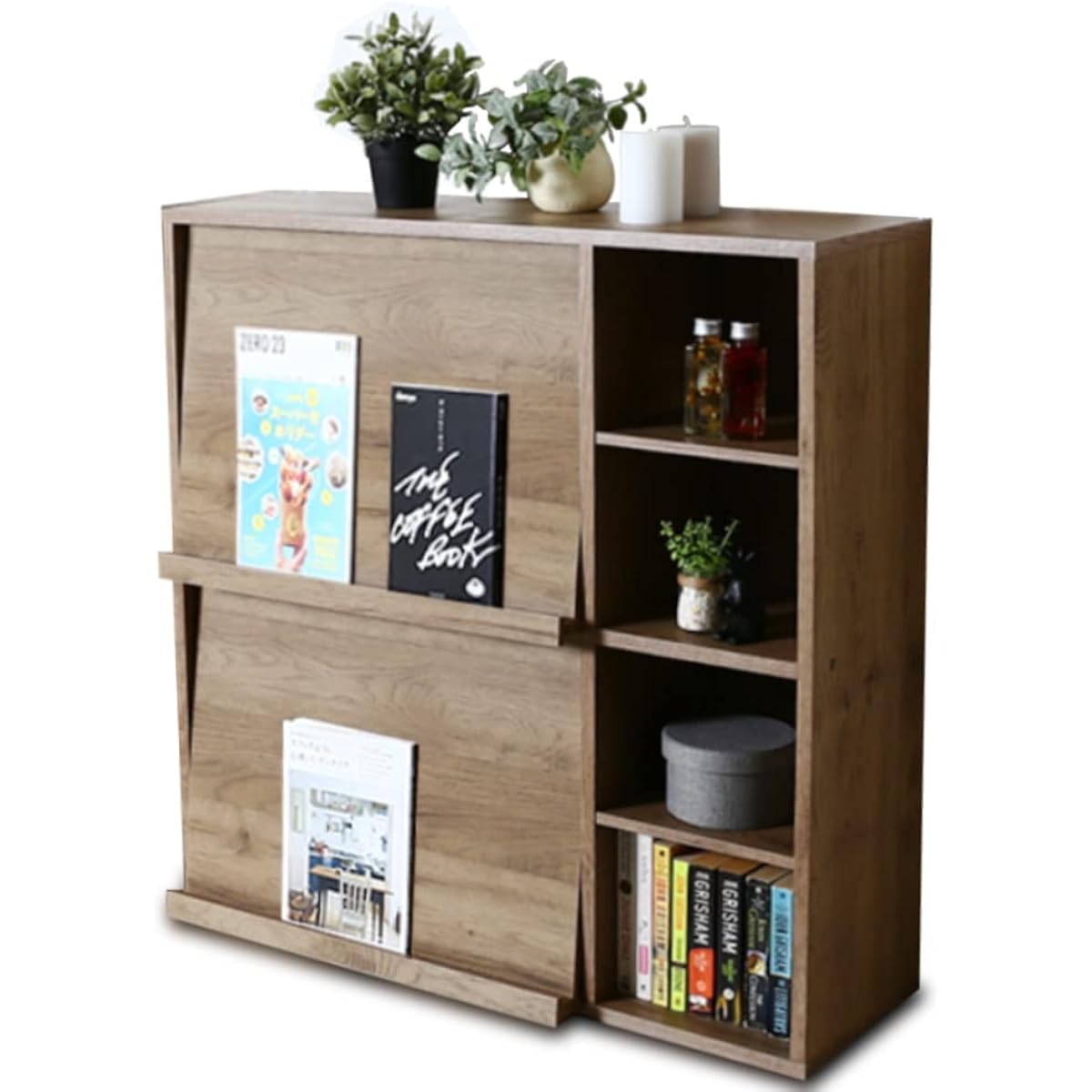 Iris Ohyama Bookshelf Stylish Magazine Rack Display Rack Magazine Width 89 x Depth 33.7 x Height 90cm Flap Rack FR-F2 Ash Brown