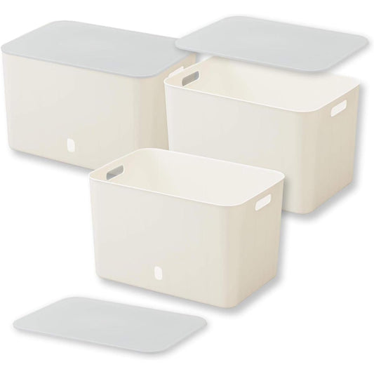 SANKA ANIBS-WLWH-3P Squ+ InBox, Storage Box, Soft Type, Size: WL, Color: Main: White / Lid: Transparent, Set of 3 Lids, (W x D x H): 15.0 x 10.2 x 9.3 inches (38 x 26 x 23.5 cm), Made in Japan