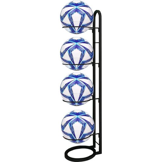 GiDoKe Ball Stand Basketball 4 Tier Basketball Rack Ball Rack Ball Holder Storage Rack Assembly Type Entrance Organization (4 Tiers Black)